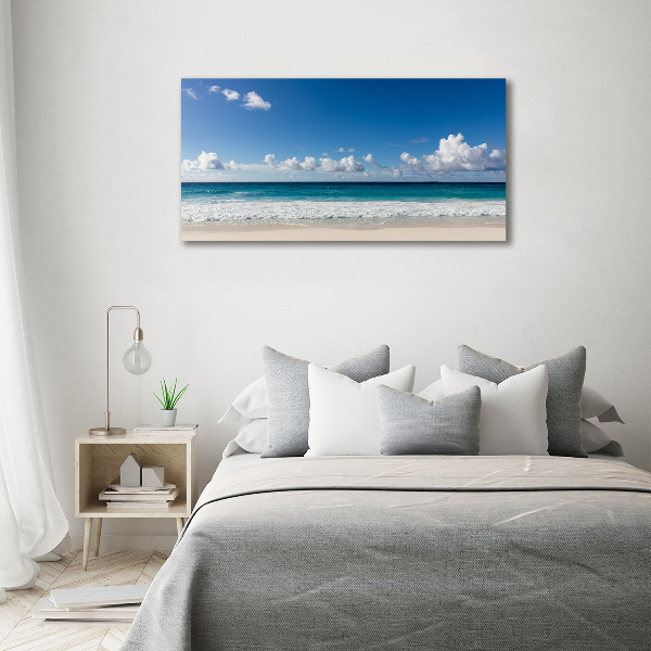 Glass wall art large Seychelles beach