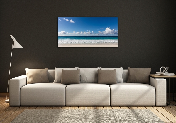 Glass wall art large Seychelles beach