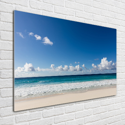 Glass wall art large Seychelles beach