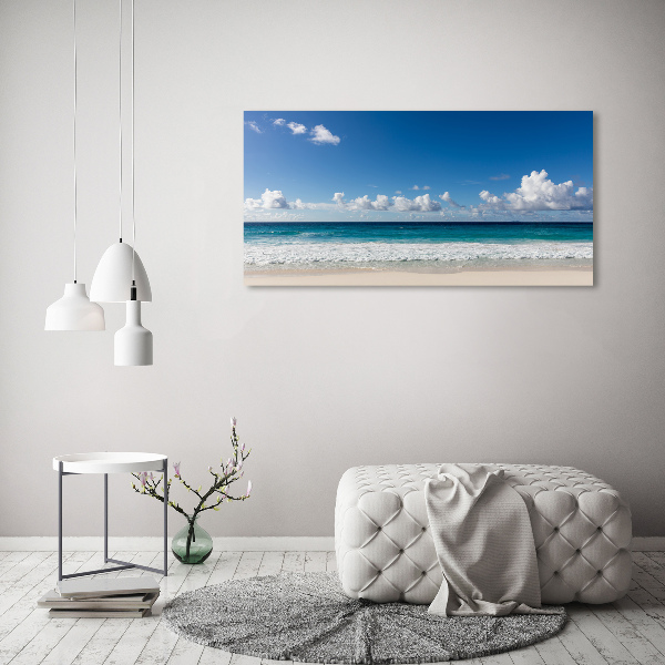 Glass wall art large Seychelles beach