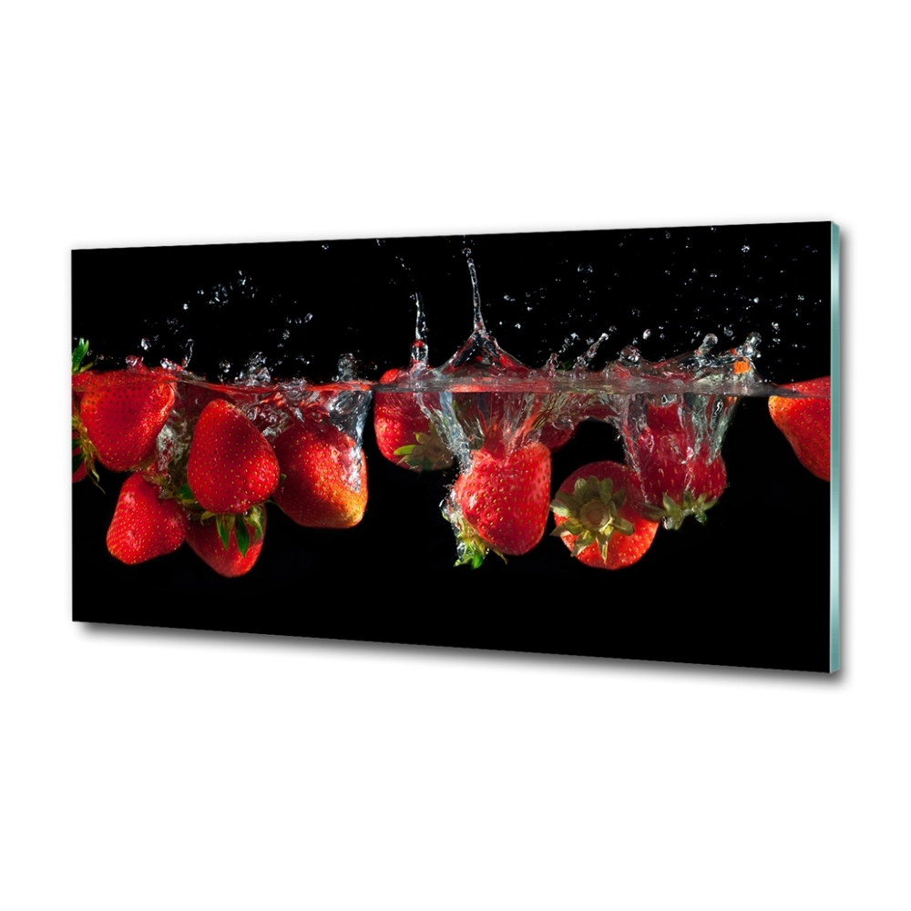 Wall art on glass Strawberries under water