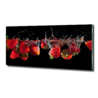 Wall art on glass Strawberries under water