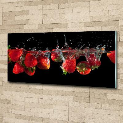 Wall art on glass Strawberries under water