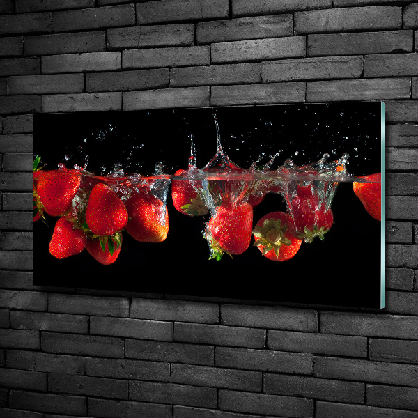 Wall art on glass Strawberries under water