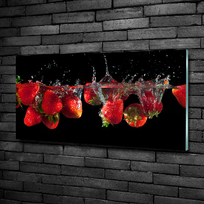 Wall art on glass Strawberries under water