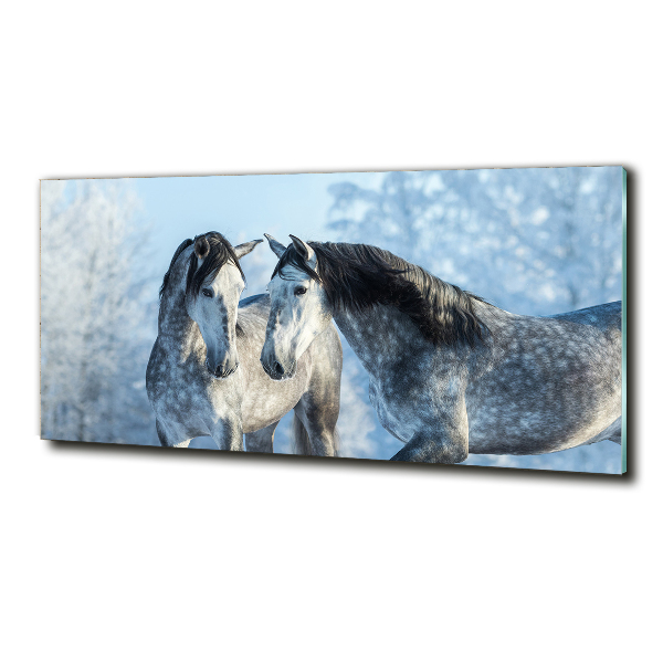 Glass wall art Gray horses in winter