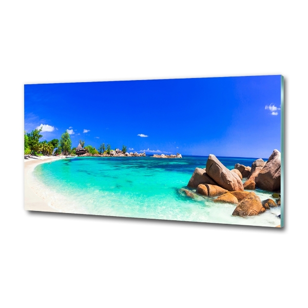 Glass wall art Seychelles beach