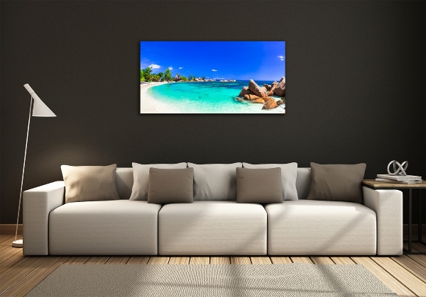 Glass wall art Seychelles beach