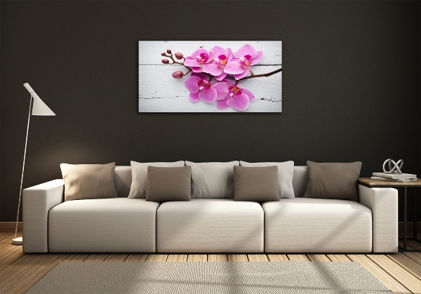 Wall art on glass Orchid on wood