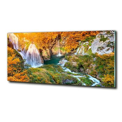 Wall art on glass Waterfall in autumn