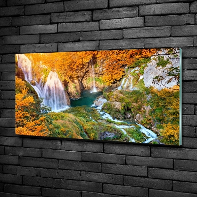 Wall art on glass Waterfall in autumn