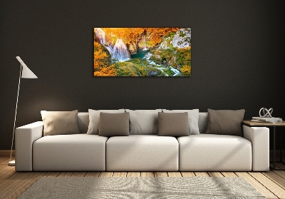 Wall art on glass Waterfall in autumn