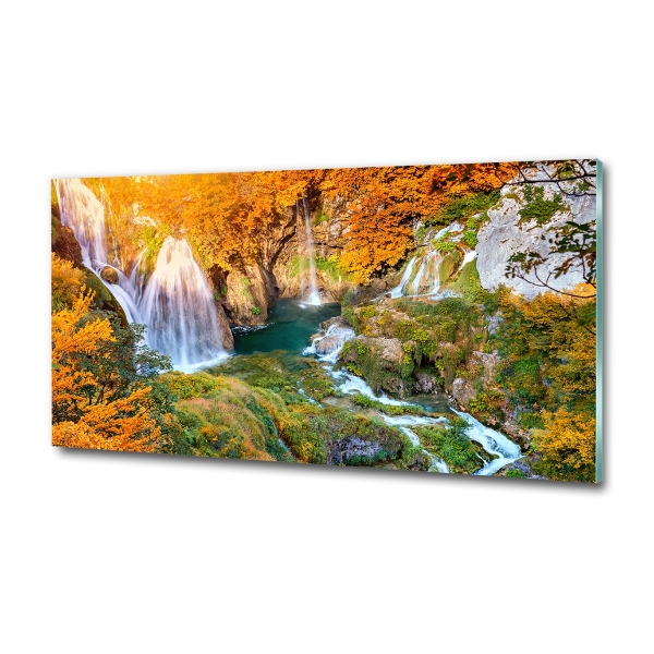 Wall art on glass Waterfall in autumn