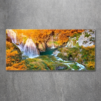 Wall art on glass Waterfall in autumn