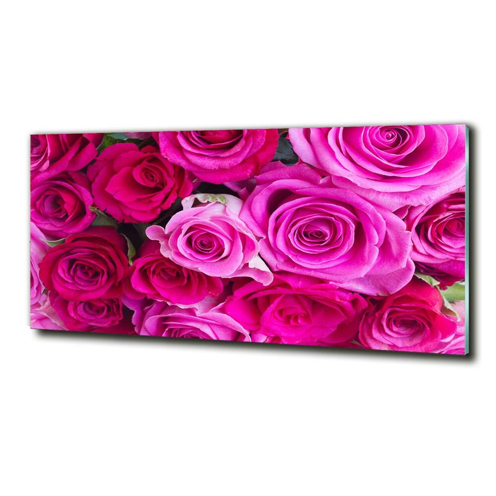 Wall art on glass A bouquet of pink roses