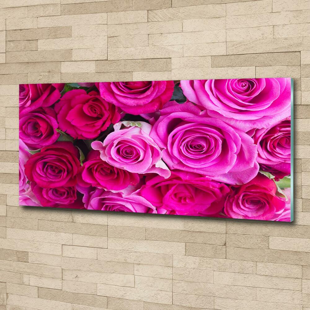 Wall art on glass A bouquet of pink roses