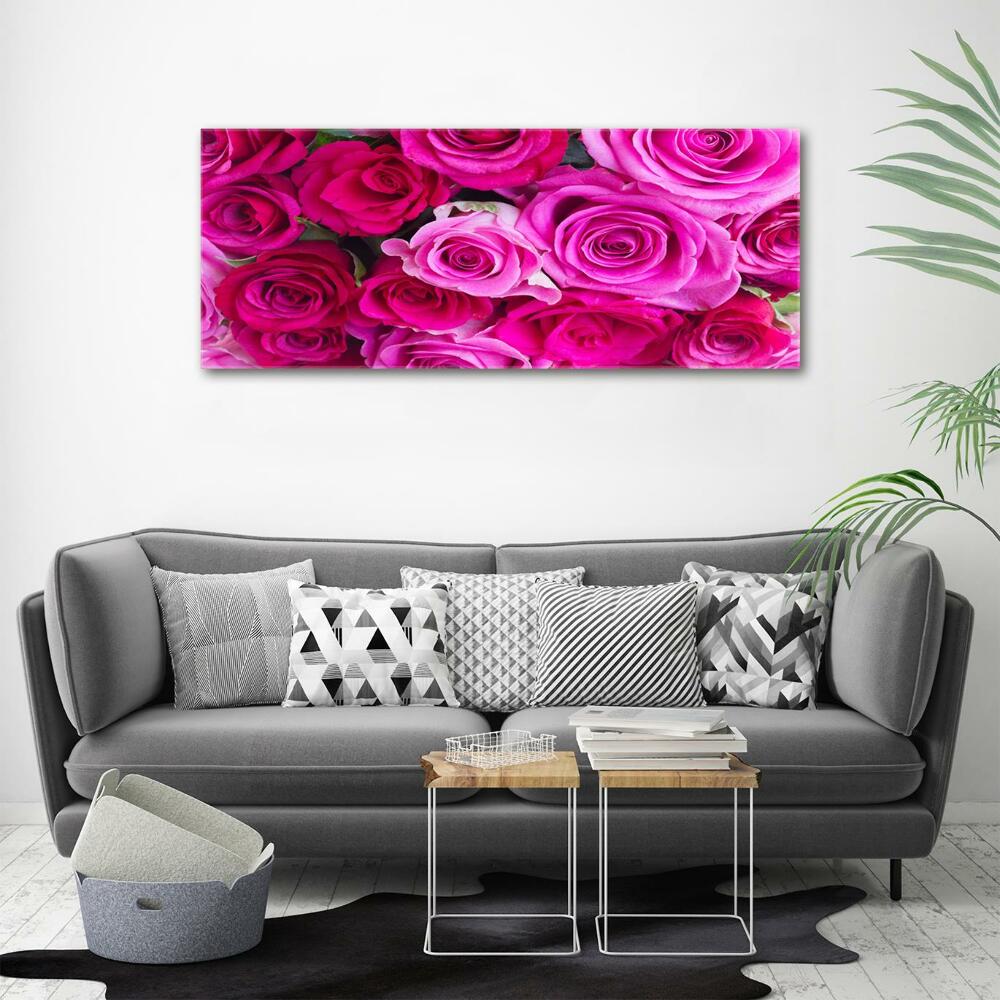 Wall art on glass A bouquet of pink roses