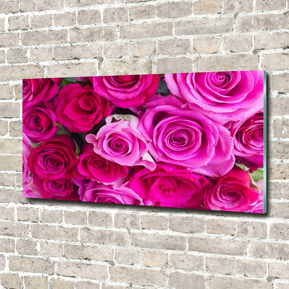 Wall art on glass A bouquet of pink roses