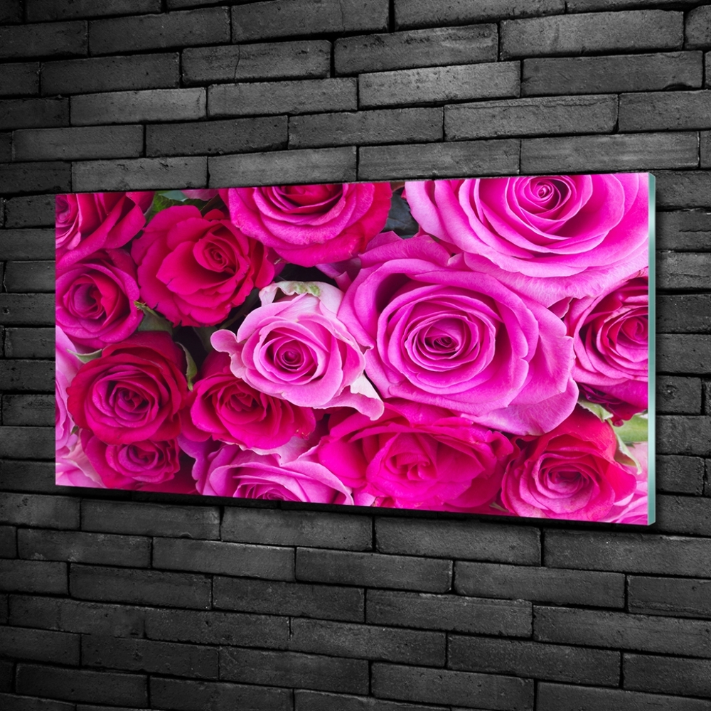 Wall art on glass A bouquet of pink roses