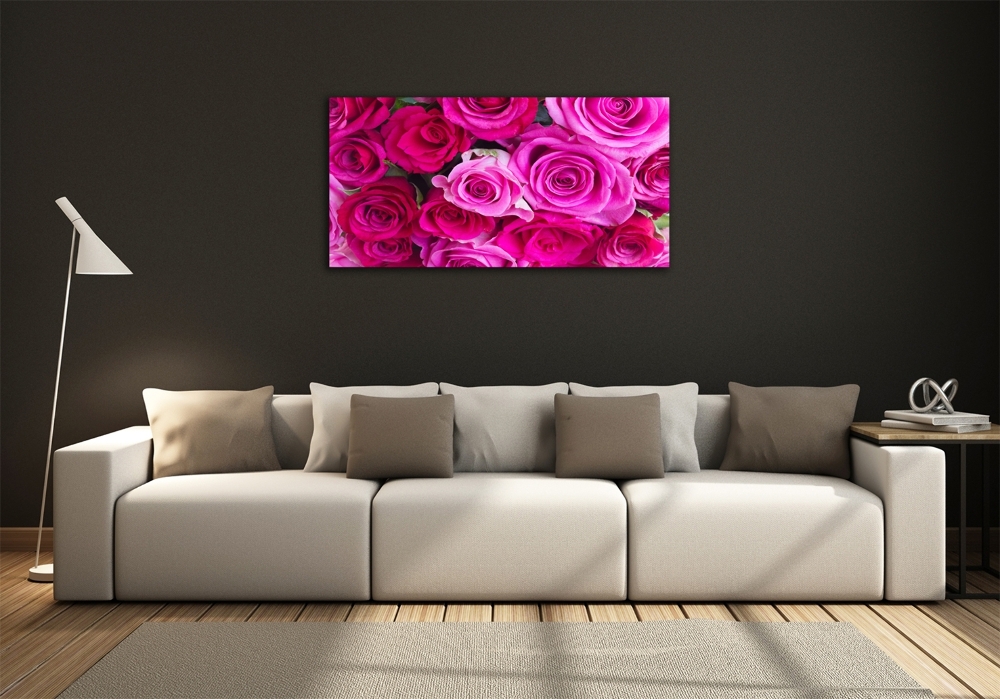 Wall art on glass A bouquet of pink roses