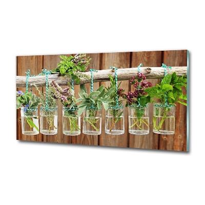 Glass wall art Herbs in jars