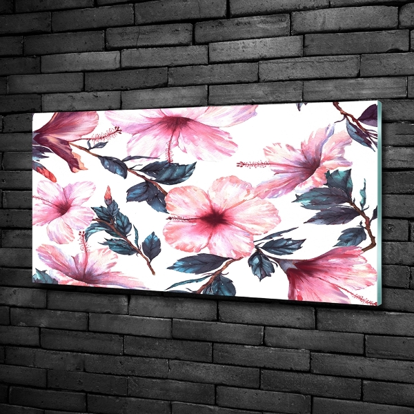 Glass picture wall art Hibiscus flowers