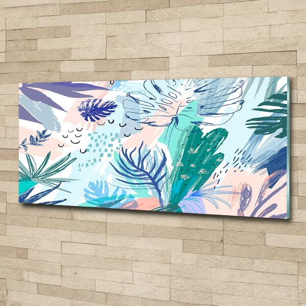 Printed glass wall art Tropical leaves