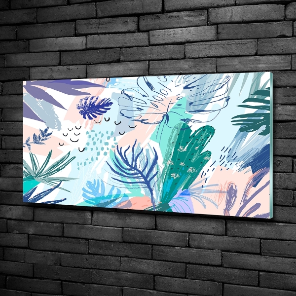 Printed glass wall art Tropical leaves