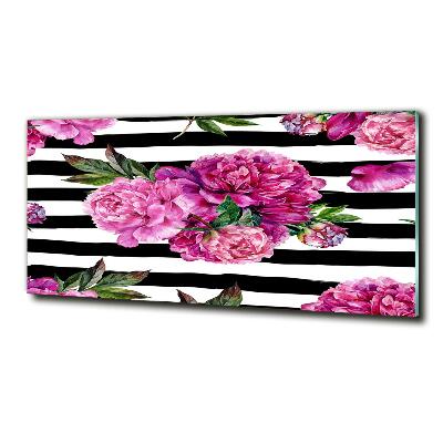 Glass picture wall art Pink peonies