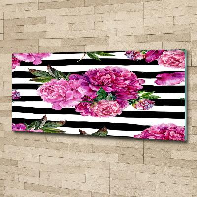 Glass picture wall art Pink peonies