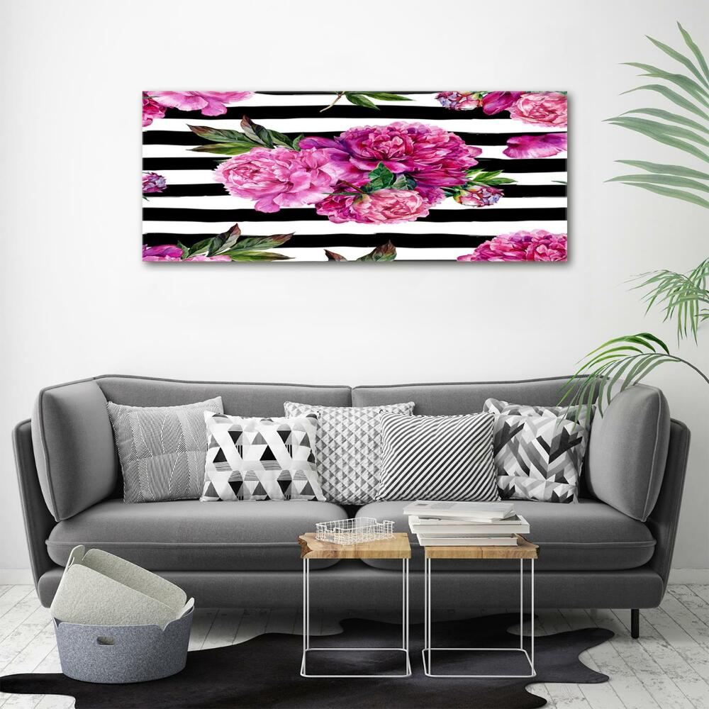 Glass picture wall art Pink peonies