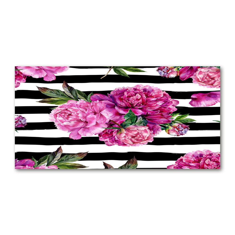 Glass picture wall art Pink peonies