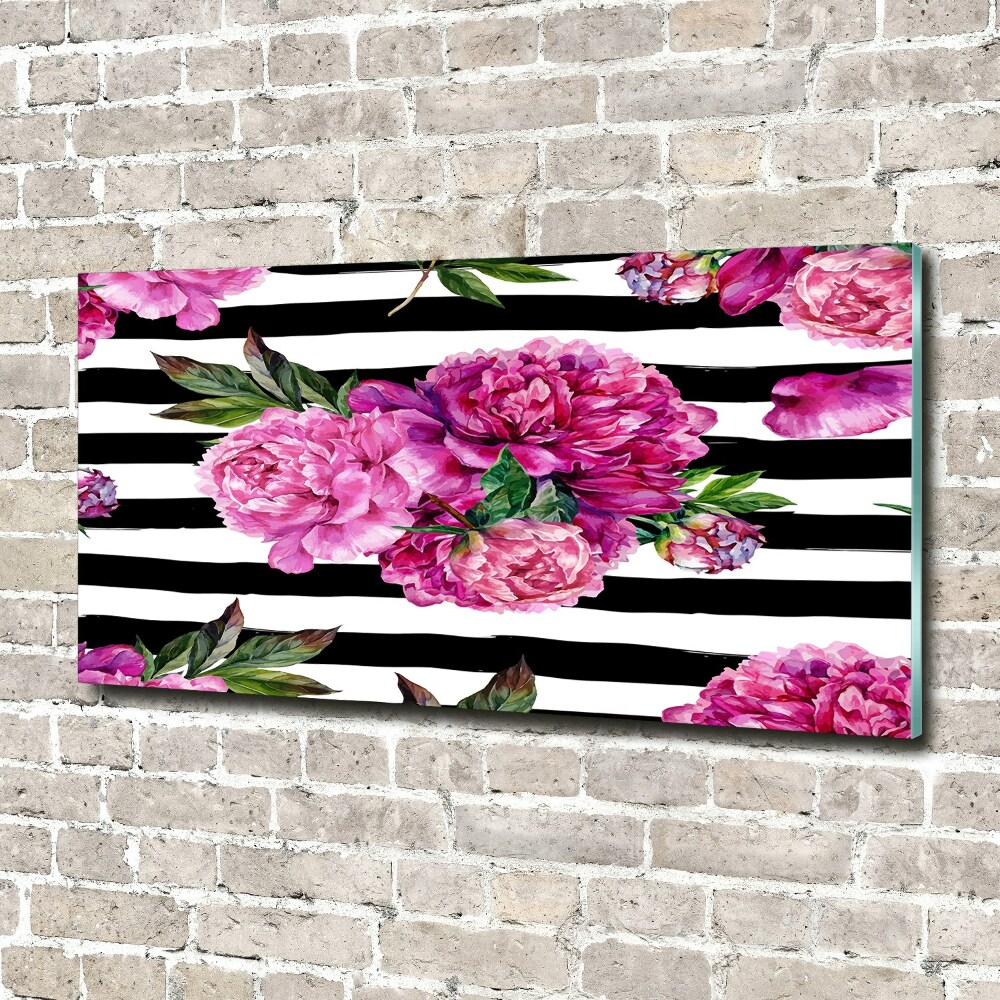 Glass picture wall art Pink peonies