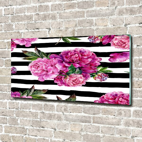 Glass picture wall art Pink peonies