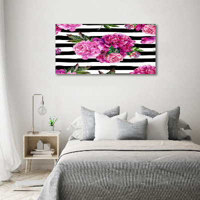 Glass picture wall art Pink peonies