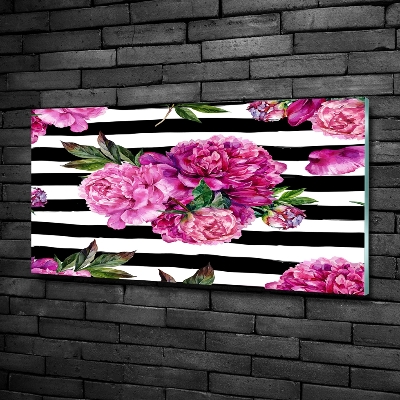 Glass picture wall art Pink peonies