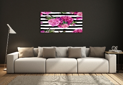 Glass picture wall art Pink peonies