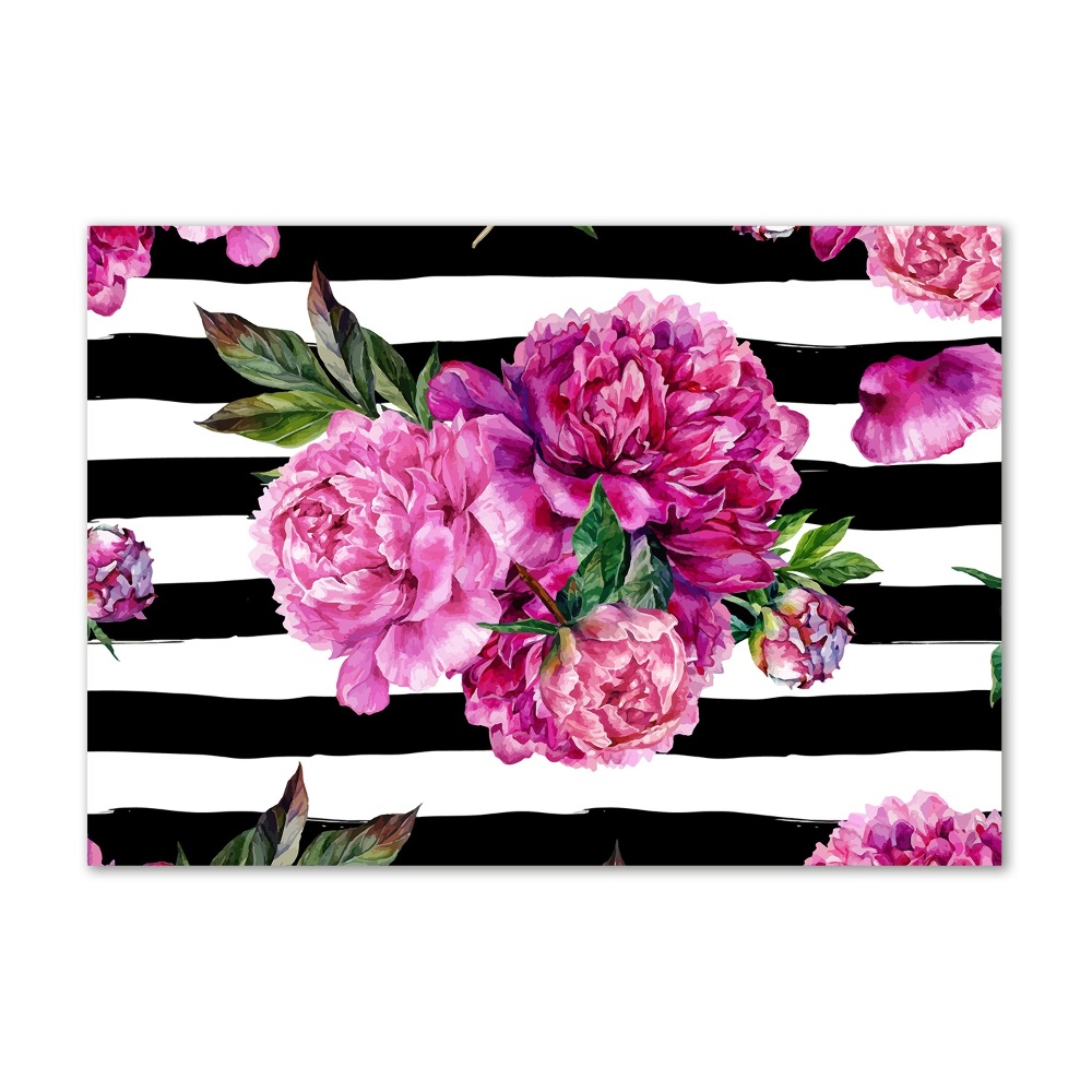 Glass picture wall art Pink peonies