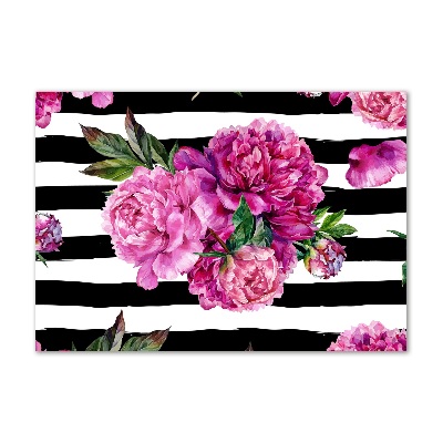 Glass picture wall art Pink peonies