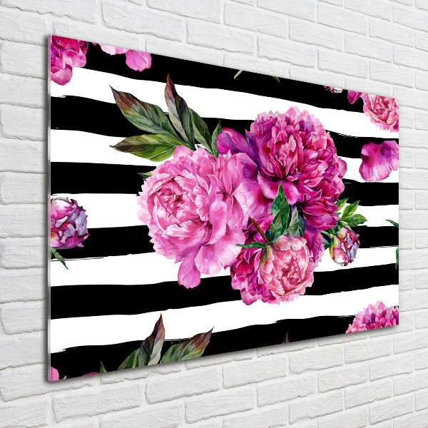 Glass picture wall art Pink peonies