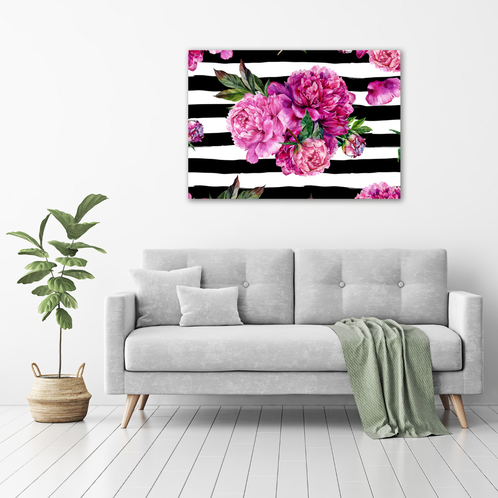 Glass picture wall art Pink peonies