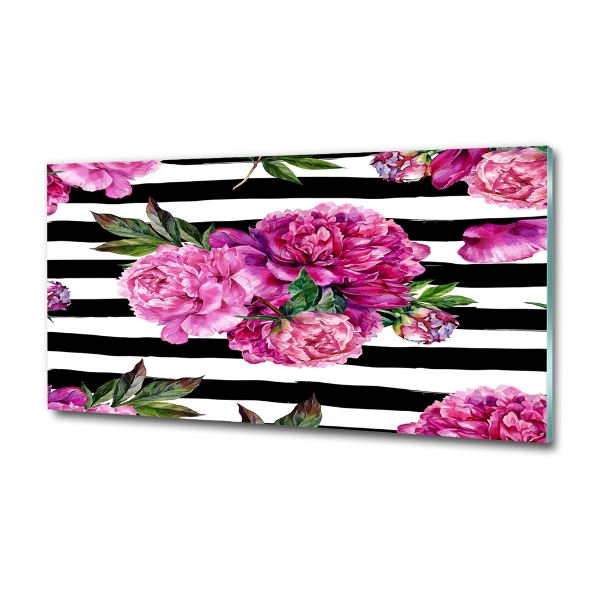 Glass picture wall art Pink peonies