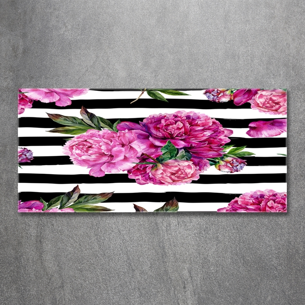 Glass picture wall art Pink peonies