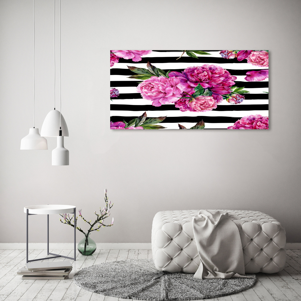 Glass picture wall art Pink peonies