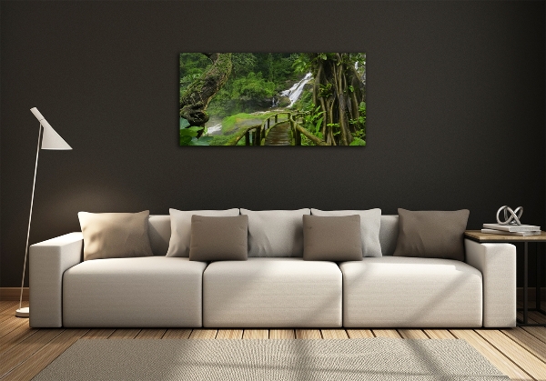 Glass art print Waterfall in the jungle