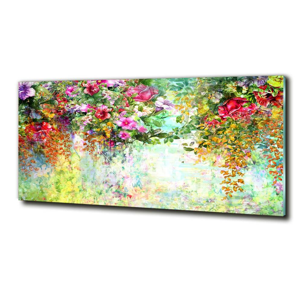 Glass wall art Multi -colored flowers