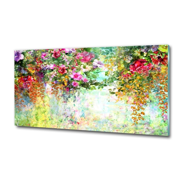 Glass wall art Multi -colored flowers