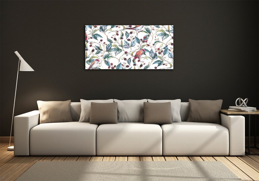 Glass picture wall art Blackberry and birds