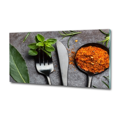 Wall art on glass Cutlery and spices