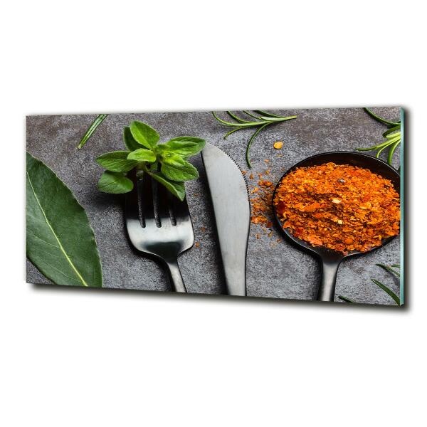 Wall art on glass Cutlery and spices